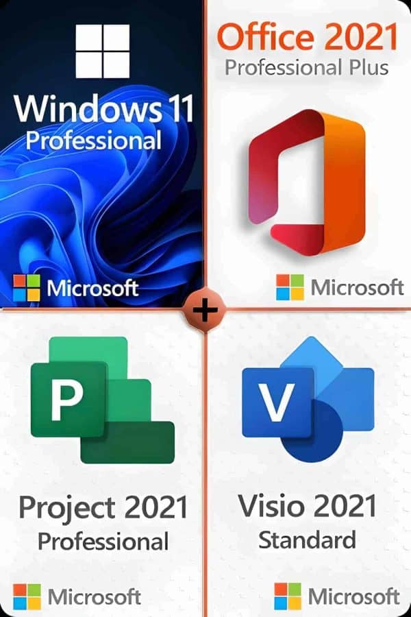 Windows 11 Professional + Project 2021 Professional + Office 2021 Professional + Visio 2021 Standard Lisens for 3 PC-er