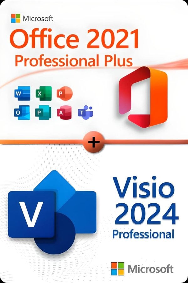 Microsoft Office 2021 Professional Plus + Microsoft Visio 2024 Professional Lisens for 3 PC-er