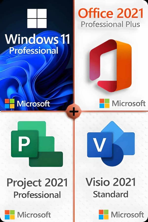 Windows 11 Professional + Project 2021 Professional + Office 2021 Professional + Visio 2021 Standard LICENSE FOR 3 DEVICES