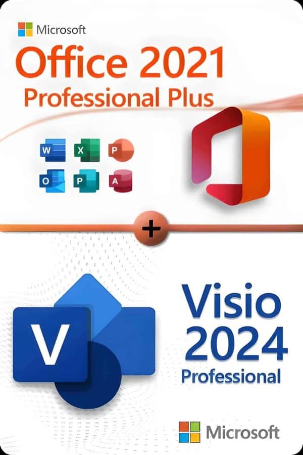 Microsoft Office 2021 Professional Plus + Microsoft Visio 2024 Professional Lisens for 3 PC-er