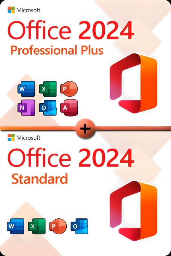 Microsoft Office 2024 Standard + Microsoft Office 2024 Professional Plus Lisens for 3 PC-er