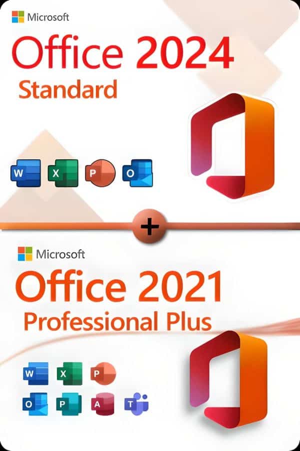 Microsoft Office 2024 Standard + Microsoft Office 2021 Professional Plus Lisens for 3 PC-er