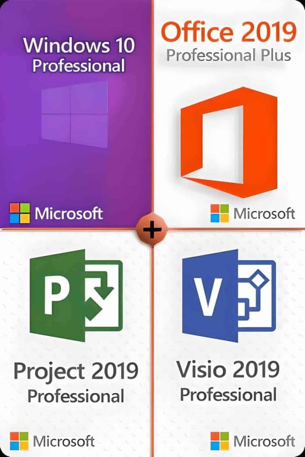 Windows 10 Professional + Visio 2019 Professional + Project 2019 Professional + Office 2019 Professional Plus Lisens for 3 PC-er