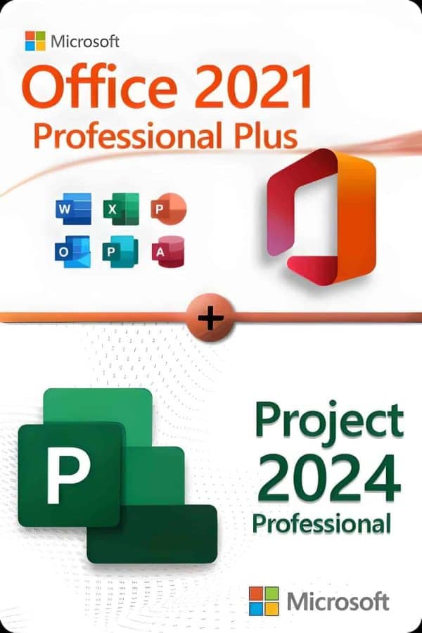 Microsoft Office 2021 Professional Plus + Microsoft Project 2024 Professional Lisens for 3 PC-er