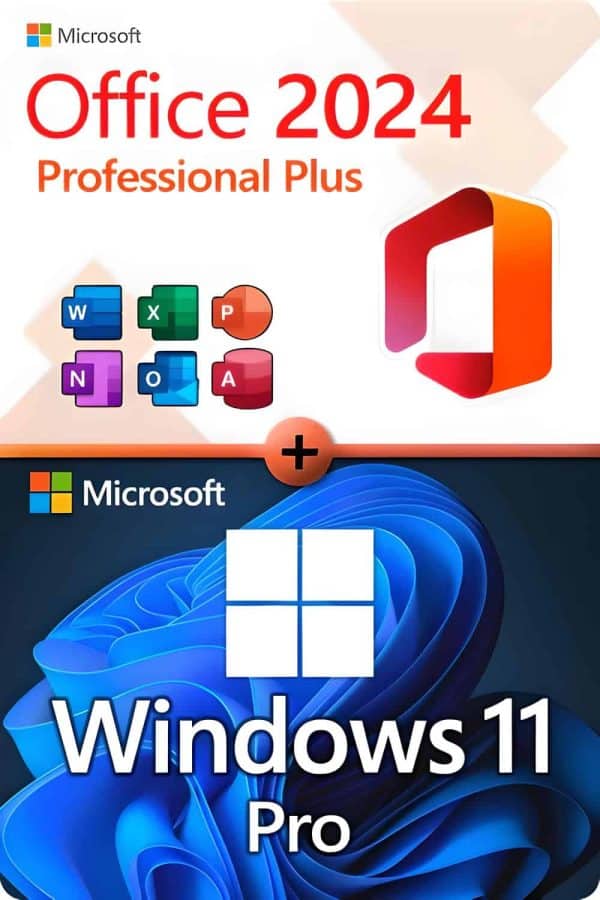 Microsoft Office 2024 Professional Plus + Microsoft Windows 11 Professional Lisens for 3 PC-er