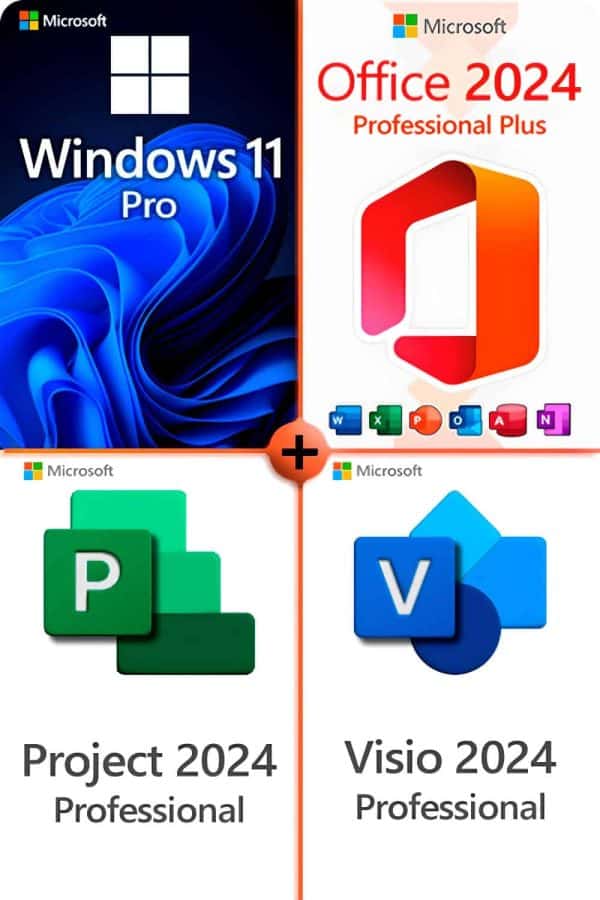 Windows 11 Professional + Project 2024 Professional + Office 2024 Professional + Visio 2024 Professional Lisens for 3 PC-er